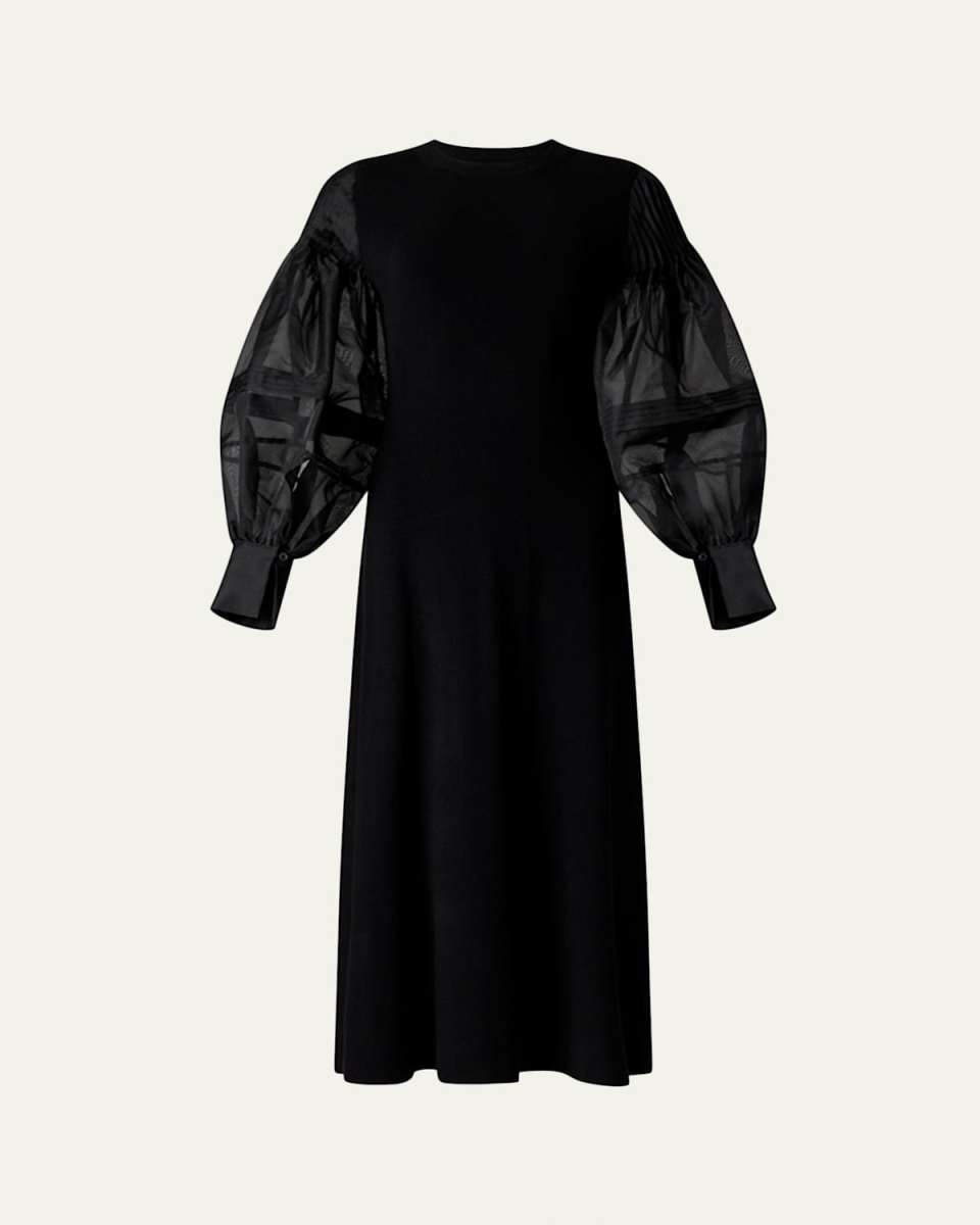 Carino Long-Sleeve Silk Midi Dress